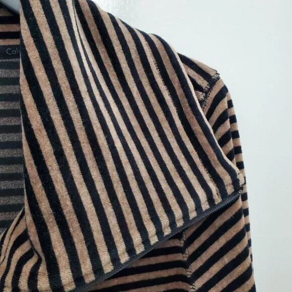 Calvin Klein Velour Cowl Neck Jacket Brown Black Striped Performance Medium - Picture 2 of 5